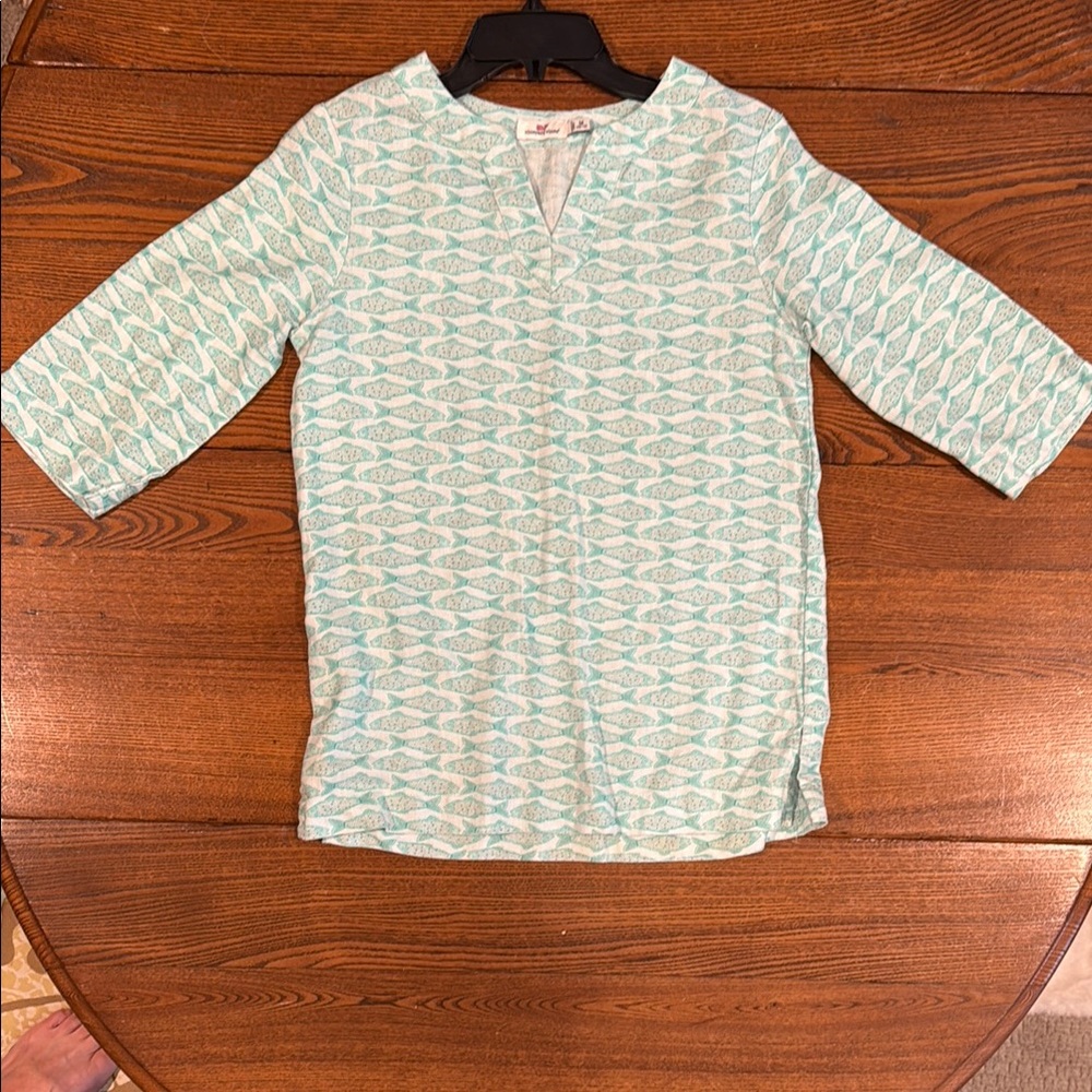Vineyard Vines Kids Aqua Fish Print Top